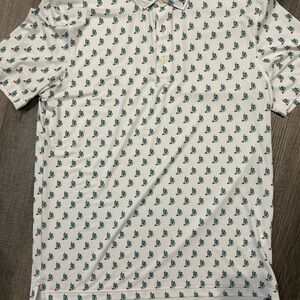 Vineyard Vines White Polo with Green Pattern